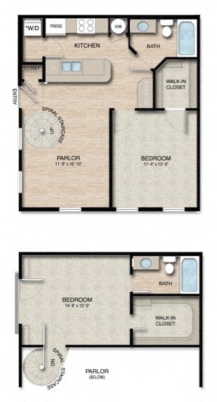 Floor plan for 2 beds, 2 baths, 915 sqft